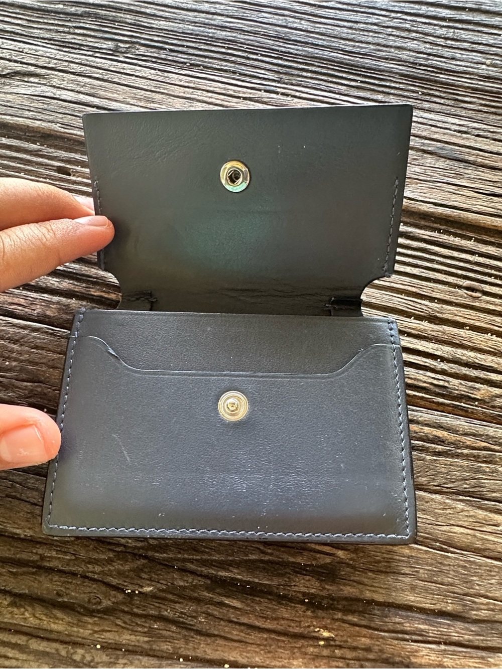 Acne Studios Navy Leather Snap Wallet with Gold Button - Picture 3 of 9